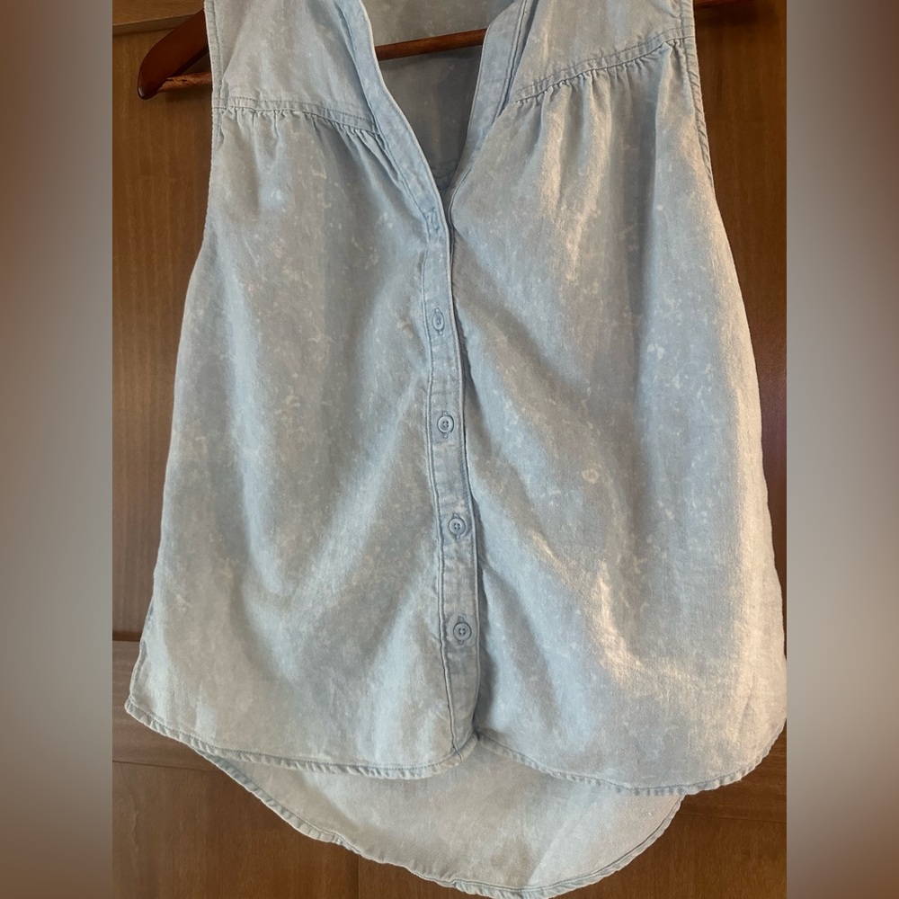 Anthropologie Cloth & Stone Seamed Denim Linen Blend Tank Shirt XS - Picture 5 of 9